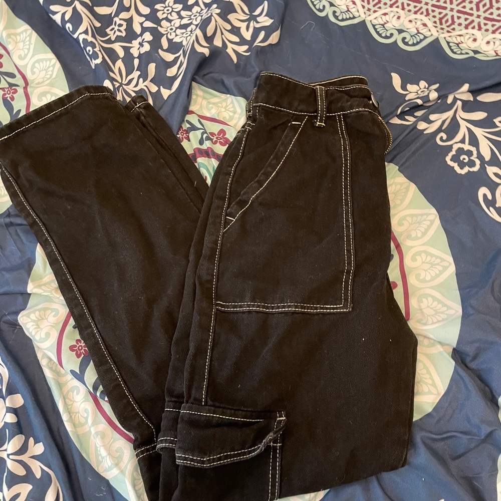 shein black cargo jean (white stitched)